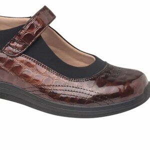 Drew Mary Jane Shoes 8 Brown Patent Leather Croc Embossed Rose Orthop  SZ 8W